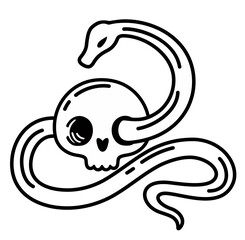 Venomous snake come out from human skull. skull and snake illustration. Cartoon illustration of a dangerous animal