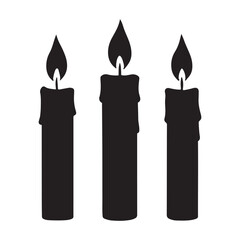 Fototapeta premium Three silhouette black candles burning flame isolated on white