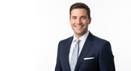 Man in suit smiling portrait style on a white background