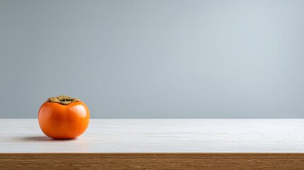 Minimal white desk with persimmon as only accent strong copy space