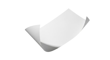 A white sheet of paper is crumpled with curled edges isolated against a solid white backdrop