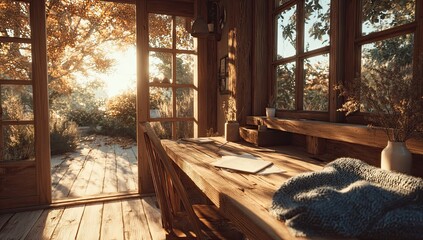Sunny Autumn Cabin Study
