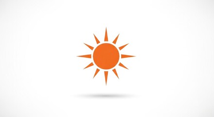 Fototapeta premium An orange sun icon with sharp rays casting a soft shadow on a plain white backdrop