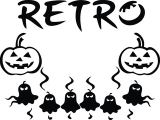 Fototapeta premium Retro Halloween Design with Pumpkins, Ghosts, and Spooky Typography