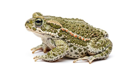 Obraz premium Closeup of a green toad with textured skin sitting on a white background