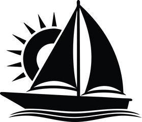 sailboat with sun silhouette vector