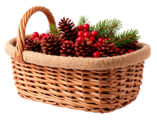 Photorealistic wicker jute basket filled with fresh Pineberry