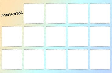 シンプル正方形フォトフレームmemory 写真入れ可能 グラデーション背景 オレンジ・ライトブルー・ブルー〜Simple square photo frame 