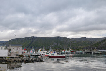 Fototapeta premium Skarsvag ,Norway 12.08.2025, small fishing town in Nord cap 