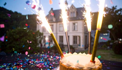 Birthday cake celebration outdoors