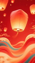 Obraz premium Red lantern floating in the sky