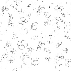 Delicate Floral Pattern A Serene Monochrome Botanical Design with Wildflowers