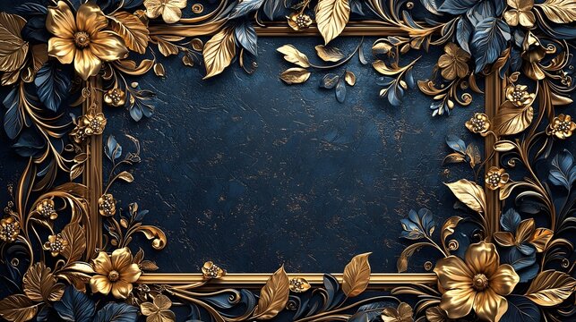 Regal Baroque Inspired Gold and Navy Blue Frame