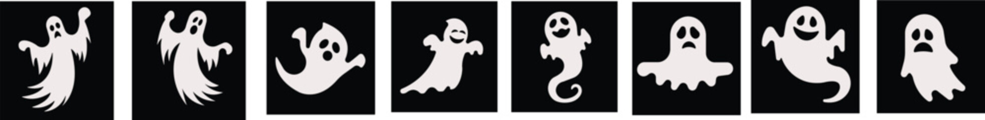 Art & IllustrationCute ghost creation kit icon set.Halloween spooky monsters, scary spirit or poltergeists flying at night.cute ghost creation kit, changeable face, flat design vector.sticker, clipart