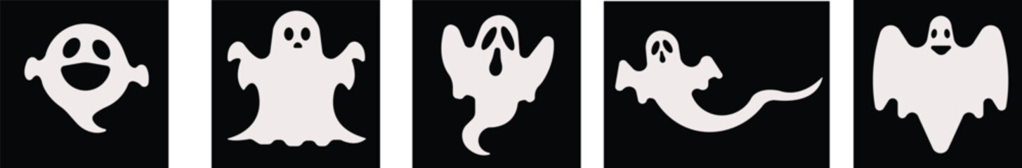 Art & IllustrationCute ghost creation kit icon set.Halloween spooky monsters, scary spirit or poltergeists flying at night.cute ghost creation kit, changeable face, flat design vector.sticker, clipart