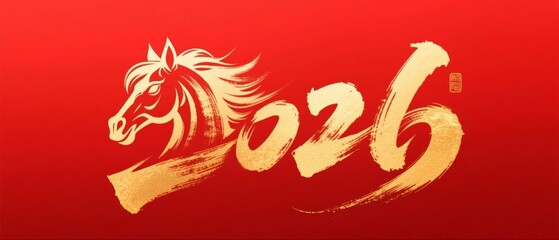 2026 horse design red background