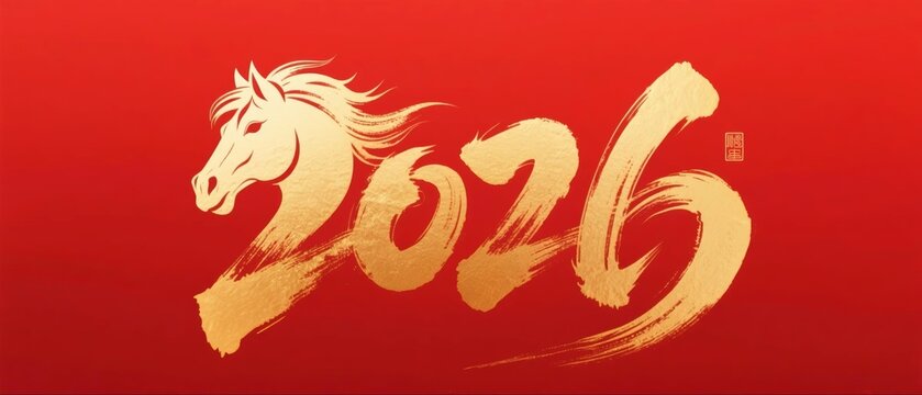 2026 horse year red background