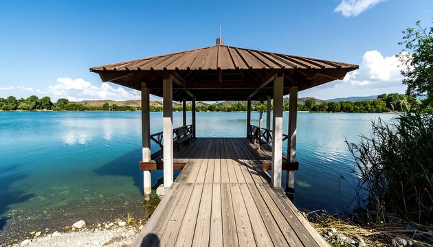 Lakeside Gazebo, Peaceful Scene