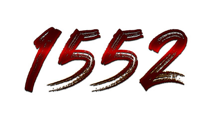 3D blood red number design of 1552 on white background.
