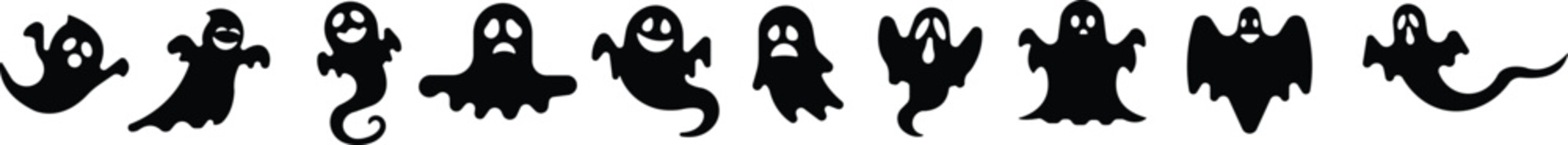 Art & IllustrationCute ghost creation kit icon set.Halloween spooky monsters, scary spirit or poltergeists flying at night.cute ghost creation kit, changeable face, flat design vector.sticker, clipart