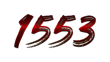 3D blood red number design of 1553 on white background.