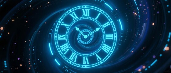 Neon clock in space spiral