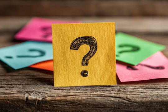 Colorful sticky notes with question marks on a wooden surface (2) - Powered by Adobe