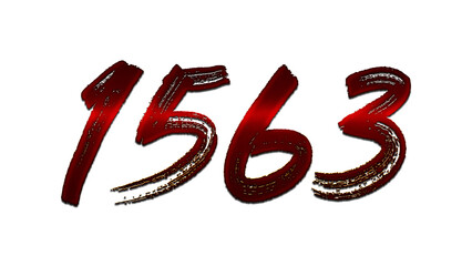 3D blood red number design of 1563 on white background.