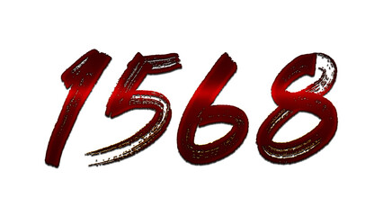 3D blood red number design of 1568 on white background.