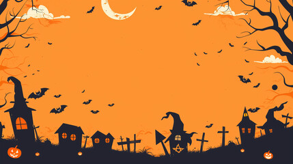 A festive Halloween banner or party invitation set against a spooky and fun background.