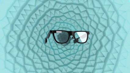 AR smart glasses on geometric turquoise abstract background