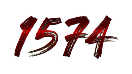 3D blood red number design of 1574 on white background.