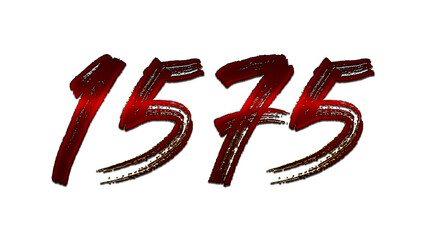 3D blood red number design of 1575 on white background.