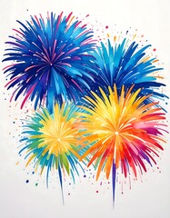 Colorful fireworks explosion on white background