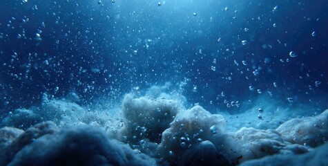 Fototapeta premium Underwater scene, white froth, bubbles rising