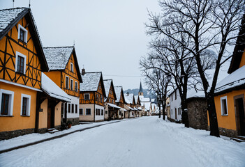 Snowy street in a winter village