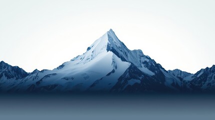 Snowcapped mountain in layered shadow silhouettes, graphic landscape