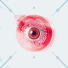 Red Eye With Fingerprint Overlay and Sci Fi Elements
