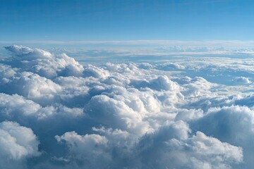 High-altitude view of fluffy cumulus clouds