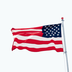 Waving American Flag on White Background USA flag stars and stripes