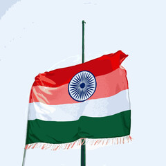 Indian flag waving on flagpole against pale sky India flag