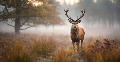Fototapeta premium Majestic stag in autumnal mist (3)