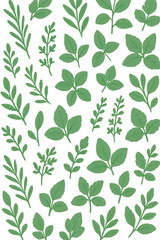 Seamless Green Herbal Leaf Pattern in Flat Vector Style