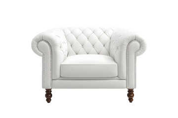 White tufted leather armchair with silver nailhead trim isolated on a transparent background