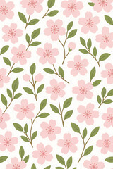 Seamless Sakura Blossom Floral Pattern in Flat Vector Style