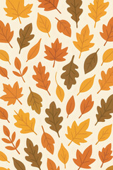 Seamless Autumn Leaves and Acorns Pattern in Warm Fall Colors