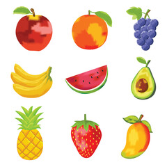 Collection of Colorful Fresh Fruits Illustration