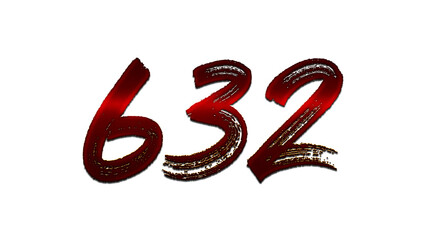 3D blood red number design of 632 on white background.