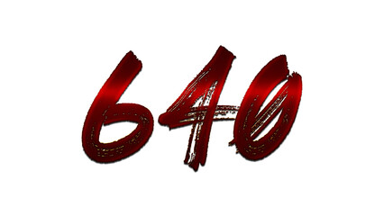 3D blood red number design of 640 on white background.