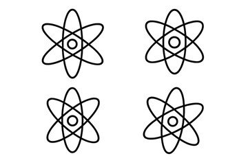 Isolated atom icon set with orbit paths, thin stroke editable vector illustration for web, books, cards, and apps design, transparent background cartoon style, scientific symbol graphics
